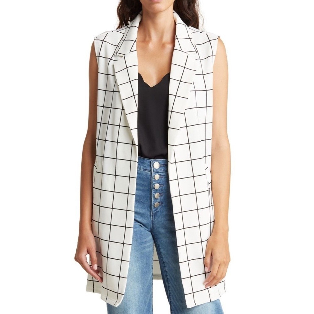 Melloday Womens White Black Grid Print Sleeveless Vest Jacket CEJ214111-TJ-TWP M